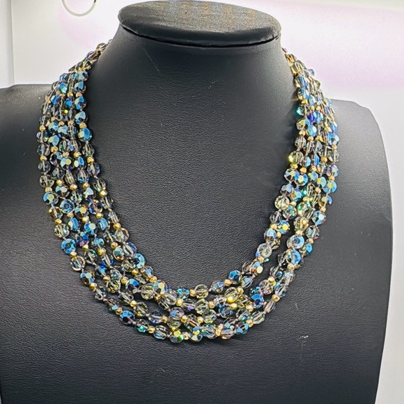Stunning 5 strand vintage irredescent crystal bead necklace - Picture 10 of 13